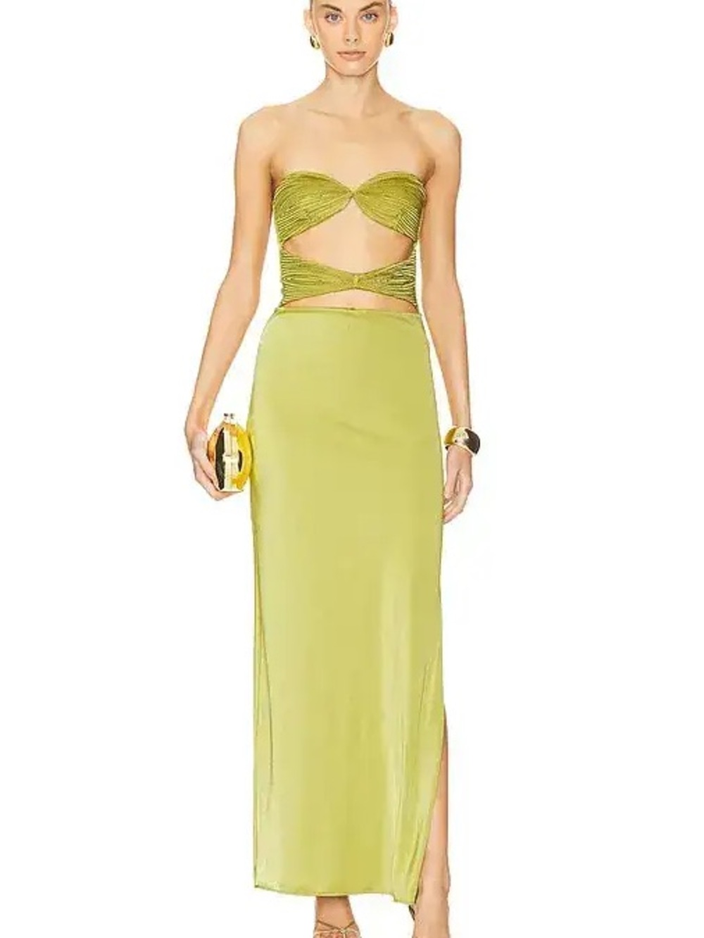 Baobab Collection Lime Green Strapless Twist Cutout Maxi Dress